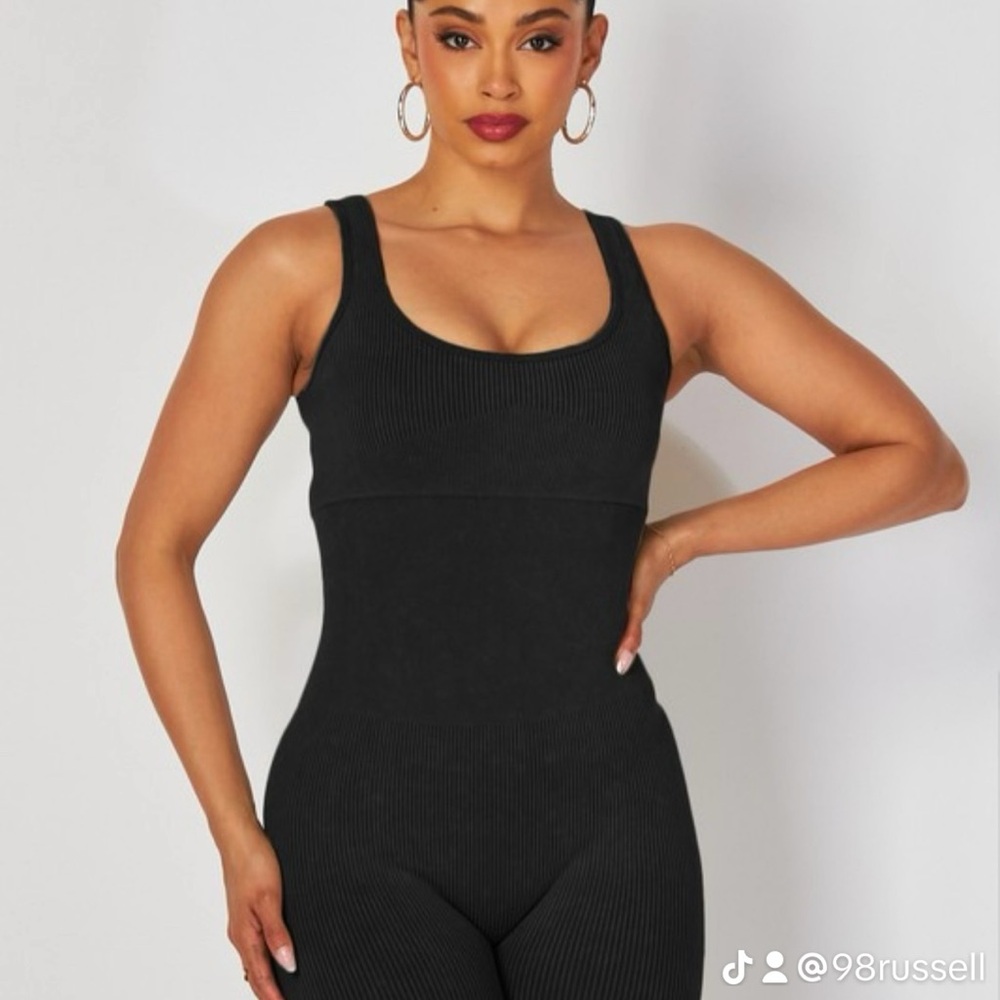 Black Ribbed Sleeveless Jumpsuit